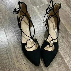 Marc Fisher Winnter Black  Faux Suede Lace up Demi Wedge Size 6